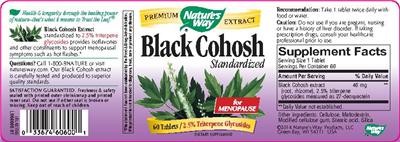Photo of the Nature's Way Black Cohosh Standardized label