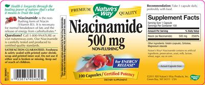 Photo of the Nature's Way Niacinamide 500 mg label