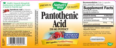 Photo of the Nature's Way Pantothenic Acid label