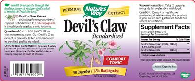 Photo of the Nature's Way Devil's Claw Standardized label