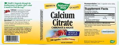 Photo of the Nature's Way Calcium Citrate label