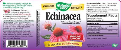 Photo of the Nature's Way Echinacea Standardized label