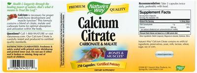 Photo of the Nature's Way Calcium Citrate label