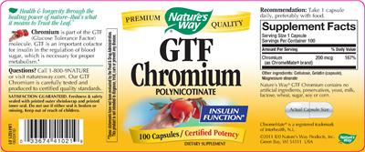 Photo of the Nature's Way GTF Chromium Polynicotinate label
