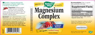 Photo of the Nature's Way Magnesium Complex label