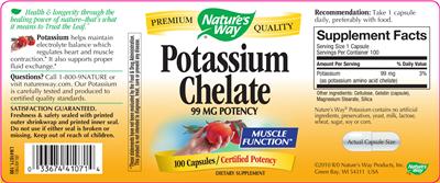 Photo of the Nature's Way Potassium Chelate label