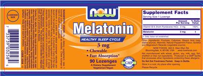 Photo of the NOW Melatonin 3 mg label