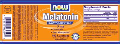Photo of the NOW Melatonin 3 mg label