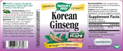 Photo of the Nature's Way Korean Ginseng Standardized label