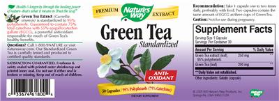 Photo of the Nature's Way Green Tea Standardized label