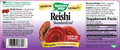 Photo of the Nature's Way Reishi Standardized label