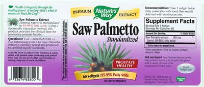 Photo of the Nature's Way Saw Palmetto Standardized label
