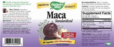 Photo of the Nature's Way Maca Standardized label