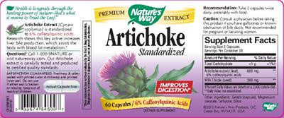 Photo of the Nature's Way Artichoke Standardized label