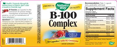 Photo of the Nature's Way B-100 Complex with B2 Coenzyme label