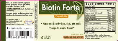 Photo of the Enzymatic Therapy Biotin Forte 3 mg with Zinc label