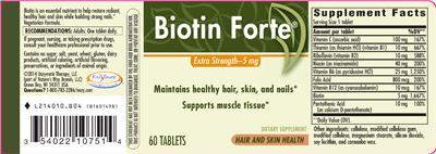 Photo of the Enzymatic Therapy Biotin Forte Extra Strength-5 mg label