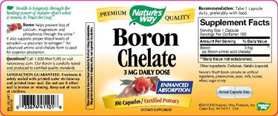 Photo of the Nature's Way Boron Chelate 3 mg label