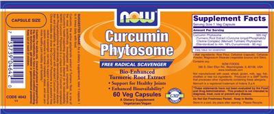 Photo of the NOW Curcumin Phytosome label