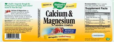 Photo of the Nature's Way Calcium & Magnesium Mineral Complex label