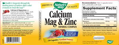 Photo of the Nature's Way Calcium Mag & Zinc MIneral Complex label