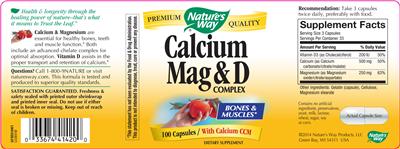 Photo of the Nature's Way Calcium Mag & D Complex label