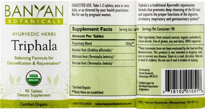 Photo of the Banyan Botanicals Triphala label