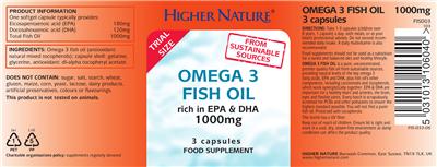 Photo of the Higher Nature Omega 3 Fish Oil 1000 mg label