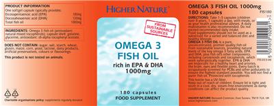 Photo of the Higher Nature Omega 3 Fish Oil 1000 mg label