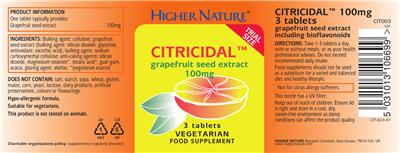 Photo of the Higher Nature Citricidal Grapefruit Seed Extract 100 mg label