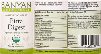 Photo of the Banyan Botanicals Pitta Digest label