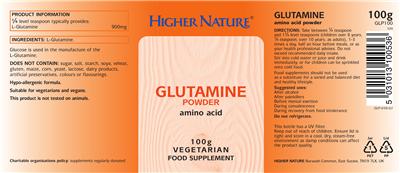 Photo of the Higher Nature Glutamine Powder label
