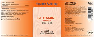 Photo of the Higher Nature Glutamine Powder label