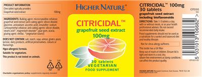 Photo of the Higher Nature Citricidal Grapefruit Seed Extract 100 mg label