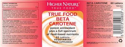 Photo of the Higher Nature True Food Beta Carotene label