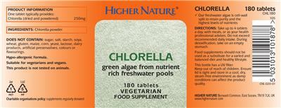 Photo of the Higher Nature Chlorella label