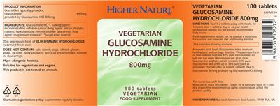 Photo of the Higher Nature Vegetarian Glucosamine Hydrochloride 800 mg label