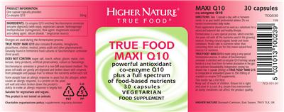 Photo of the Higher Nature True Food Maxi Q10 label