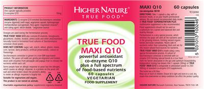 Photo of the Higher Nature True Food Maxi Q10 label