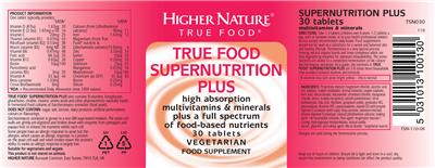 Photo of the Higher Nature True Food Supernutrition Plus label