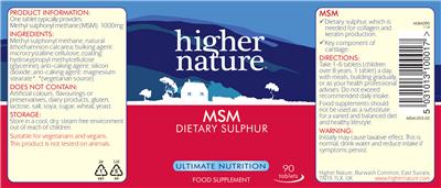 Photo of the Higher Nature MSM label