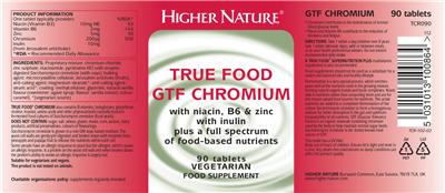 Photo of the Higher Nature True Food GTF Chromium label