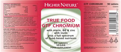 Photo of the Higher Nature True Food GTF Chromium label