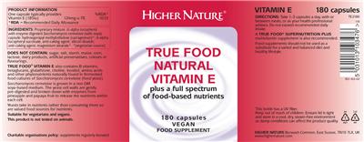 Photo of the Higher Nature True Food Natural Vitamin E label