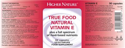 Photo of the Higher Nature True Food Natural Vitamin E label