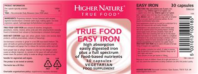 Photo of the Higher Nature True Food Easy Iron label