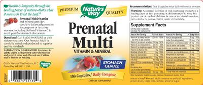 Photo of the Nature's Way Prenatal Multi Vitamin & Mineral label