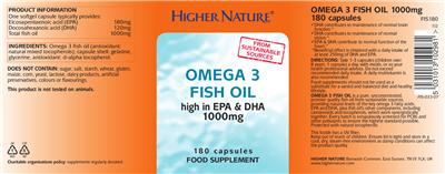 Photo of the Higher Nature Omega 3 Fish Oil 1000 mg label