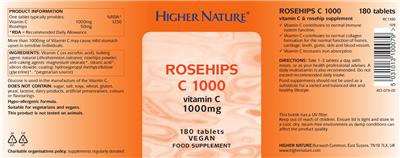 Photo of the Higher Nature Rosehips C 1000 label