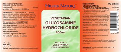 Photo of the Higher Nature Vegetarian Glucosamine Hydrochloride 800 mg label
